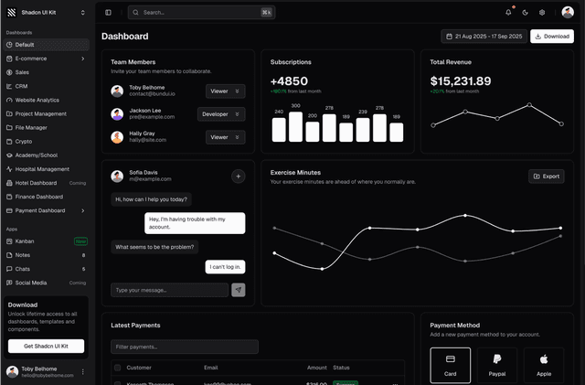 shadcn ui classic dashboard admin dashboard template